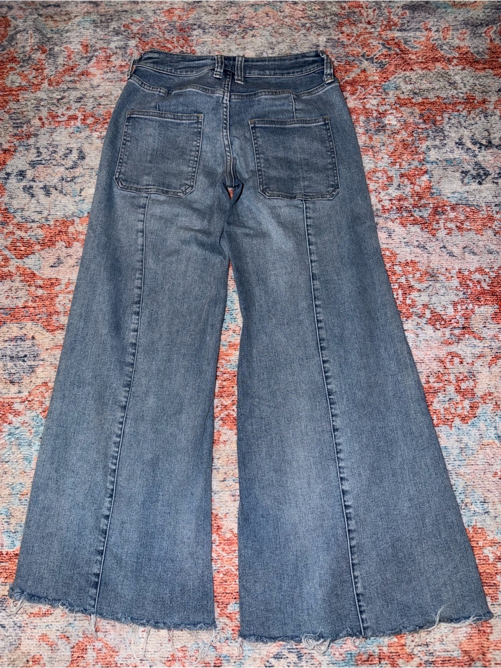Free People Wide Leg Blue Denim Jeans with Front Patch Pockets - Picture 2 of 3